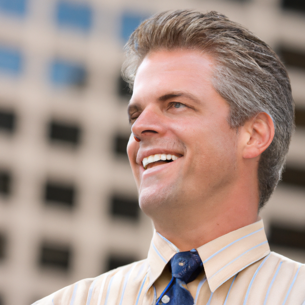 Homem de negócios feliz sorrindo ao ar livre